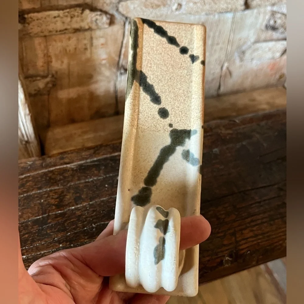 Butter Server / Sled LEN LINDSAY Signed Stoneware Glazed Pottery Vintage 80s